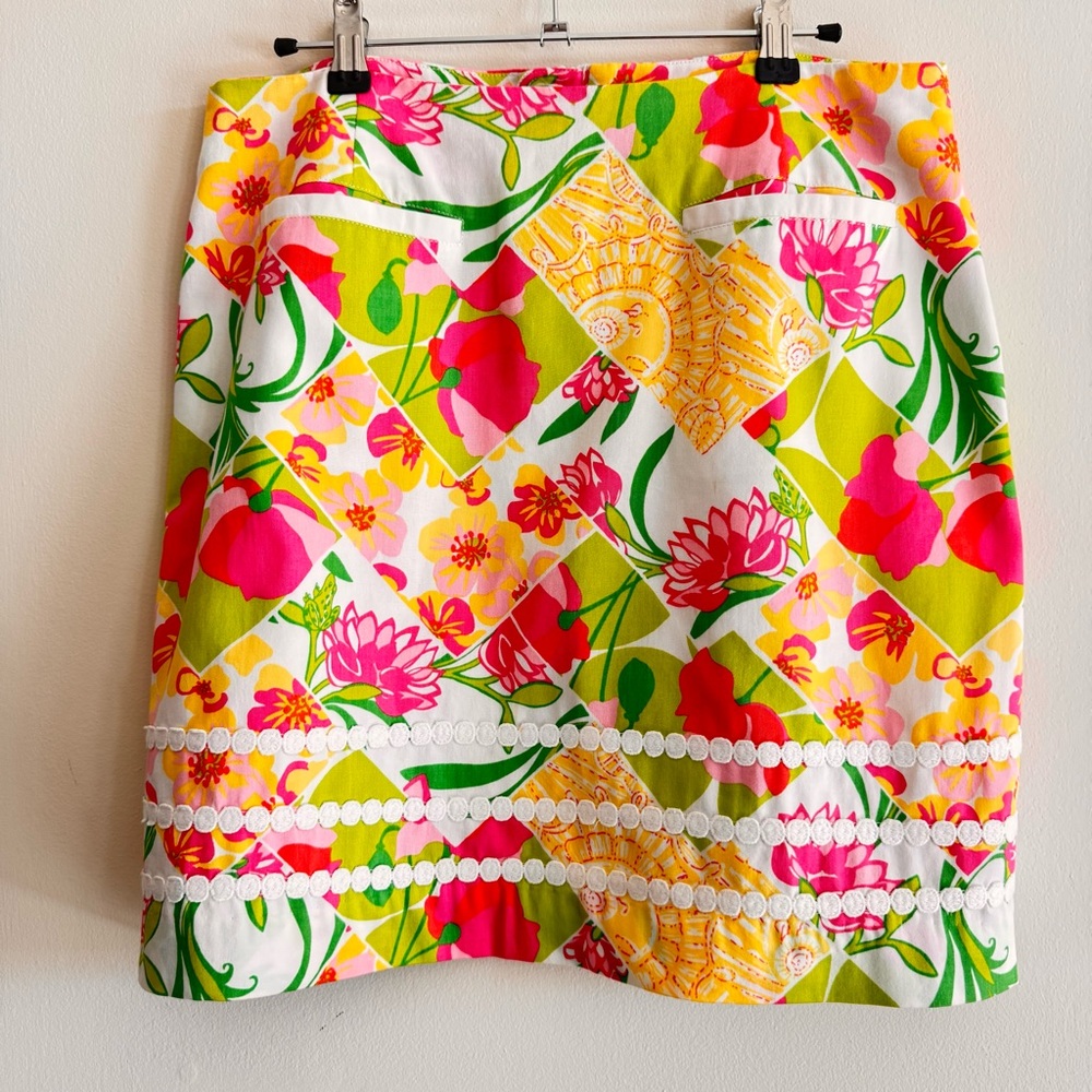 Lilly Pulitzer Skirt Womens 2 Fields Forever Floral 18" Length Pockets Bloomcore